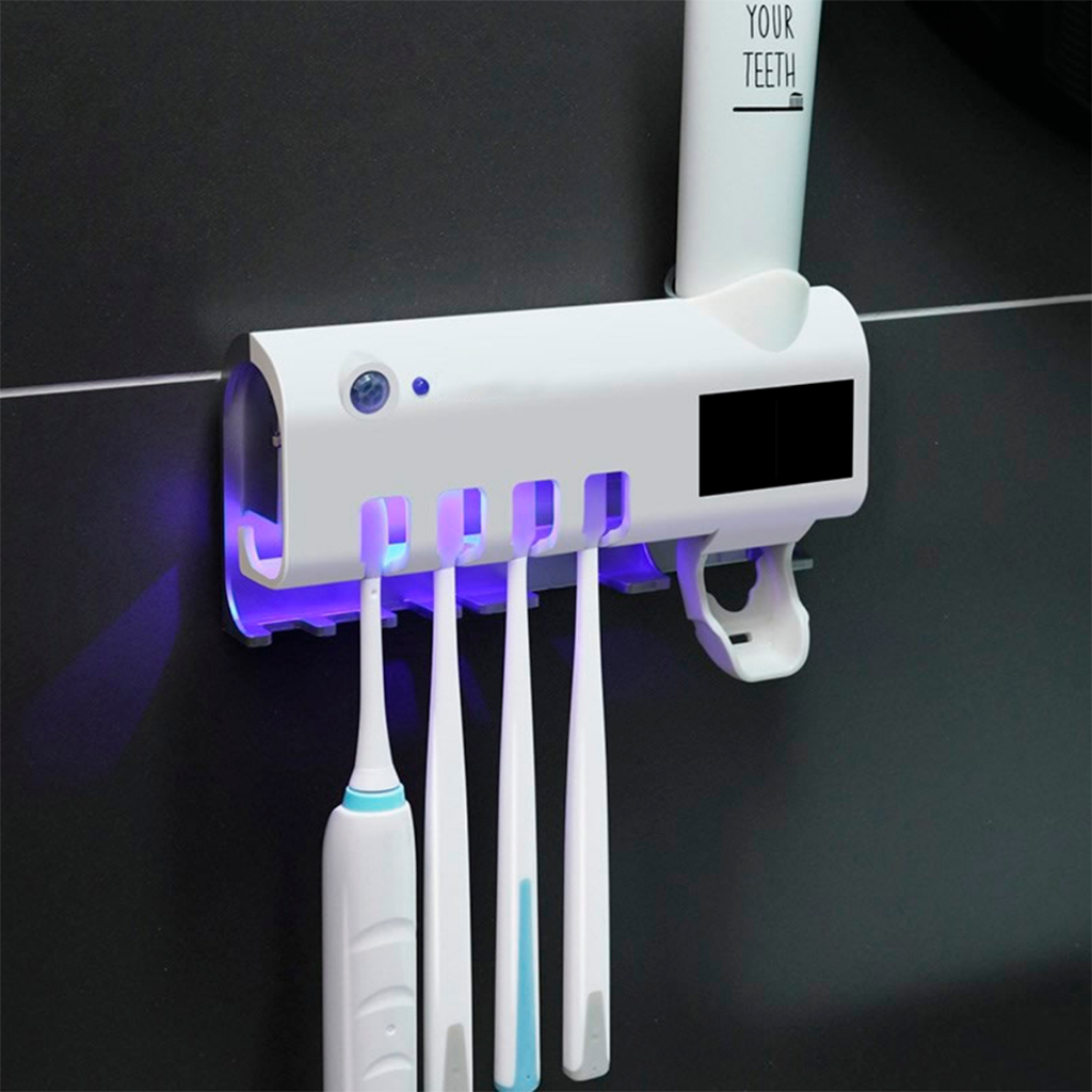 Suporte Dispenser de Escova e Pasta de Dentes Com Esterilizador UV Automático